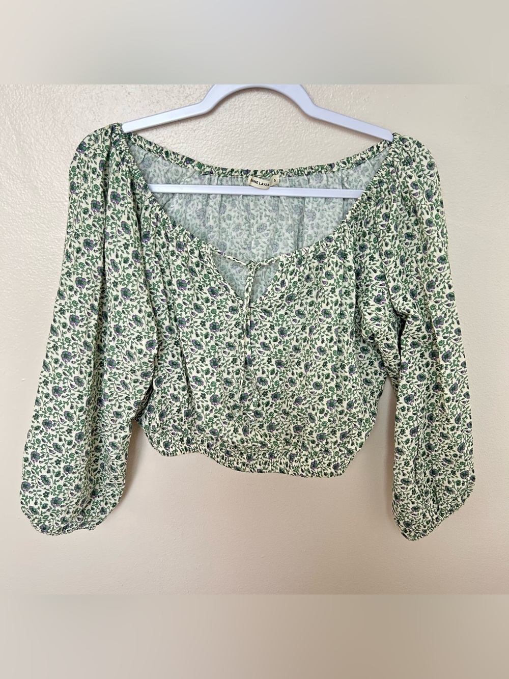 Marine Layer Cotton Green Floral Peasant Top